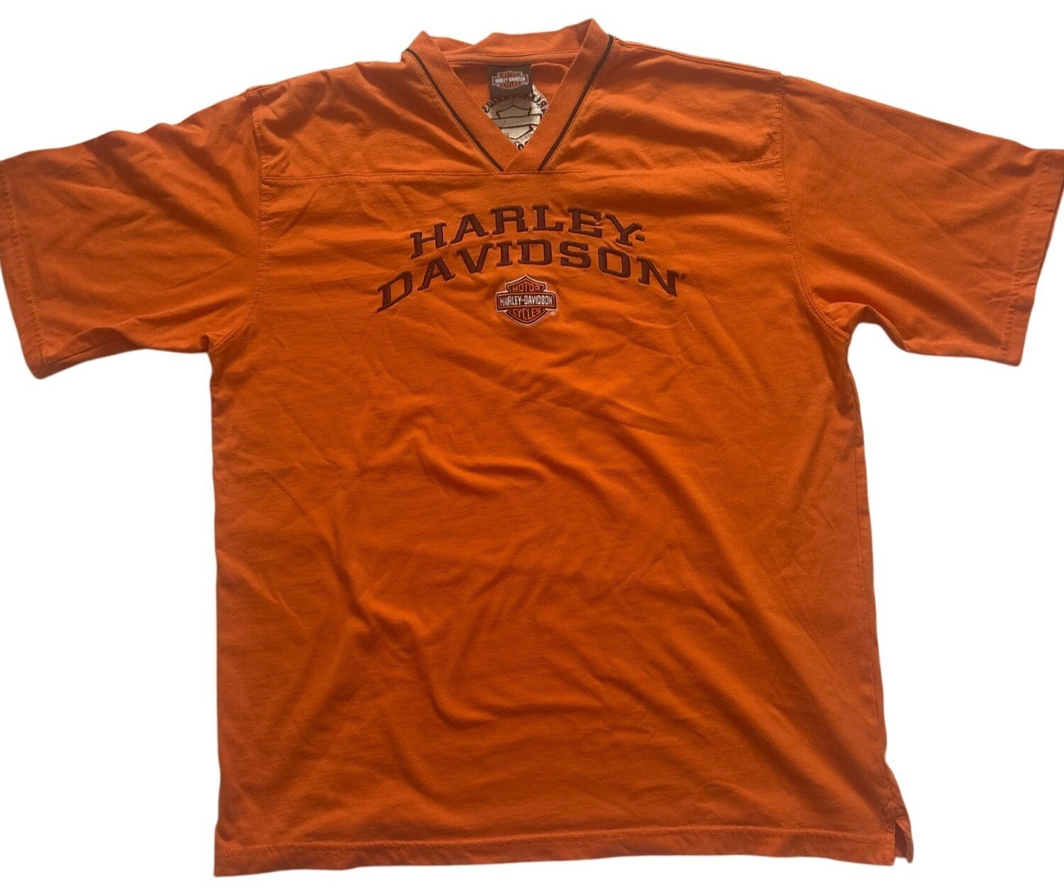 VTG Harley-Davidson Mens Orange V-Neck T-Shirt XXL DuBois, PA Harley-Davidson