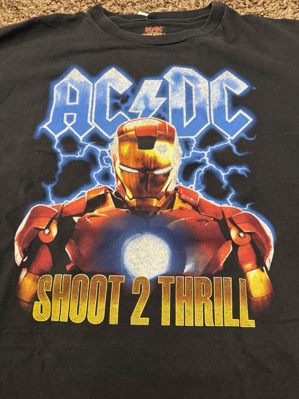 Iron Man 2 AC/DC Shirt Black Music Movie Film Marvel Band Rock Comic Tee Mens XL gallery