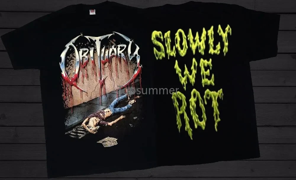 Tee Shirt Design O-Neck Men Short Sleeve Tall Obituary Slowly We Rot American De gallery