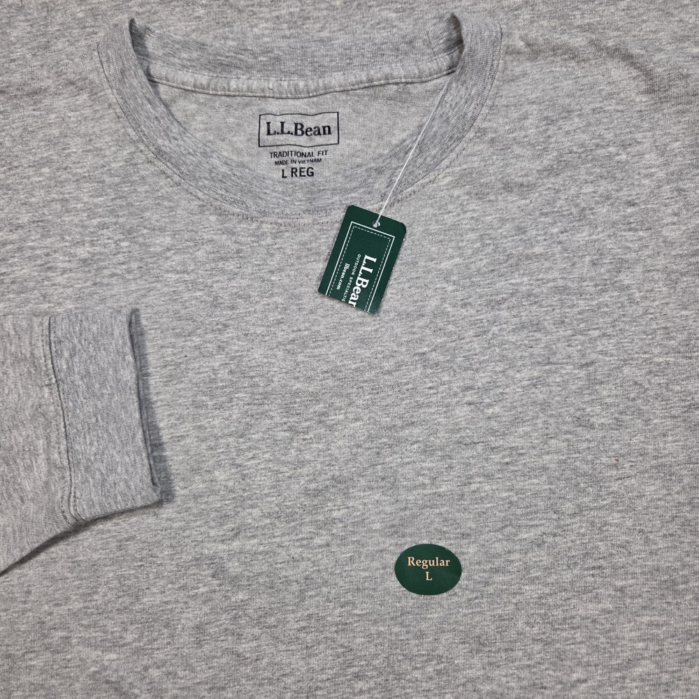 NWT L.L. Bean Carefree Unshrinkable Tee Shirt Mens Large Traditional Fit Gray LS