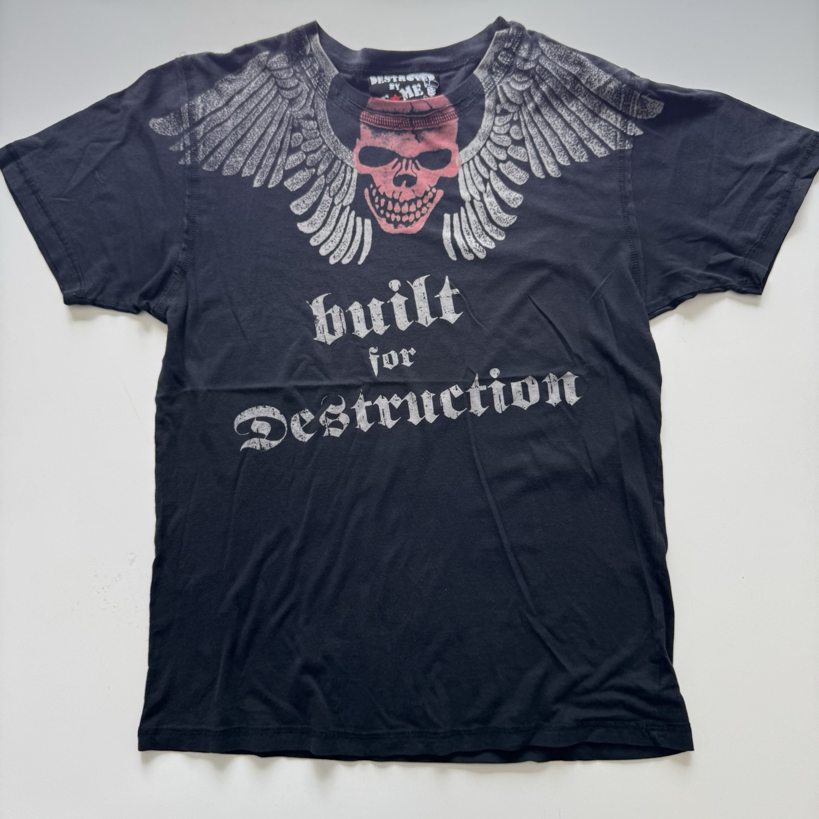 DESTROYED BY FAME Built For Destruction Adult Medium Tattoo Skull Wings Y2K gallery