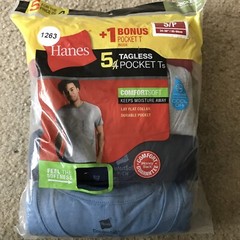 ***BRAND-NEW*** 5 PAK Hanes MensTagless Pocket T-shirts Multi Color Crew Neck