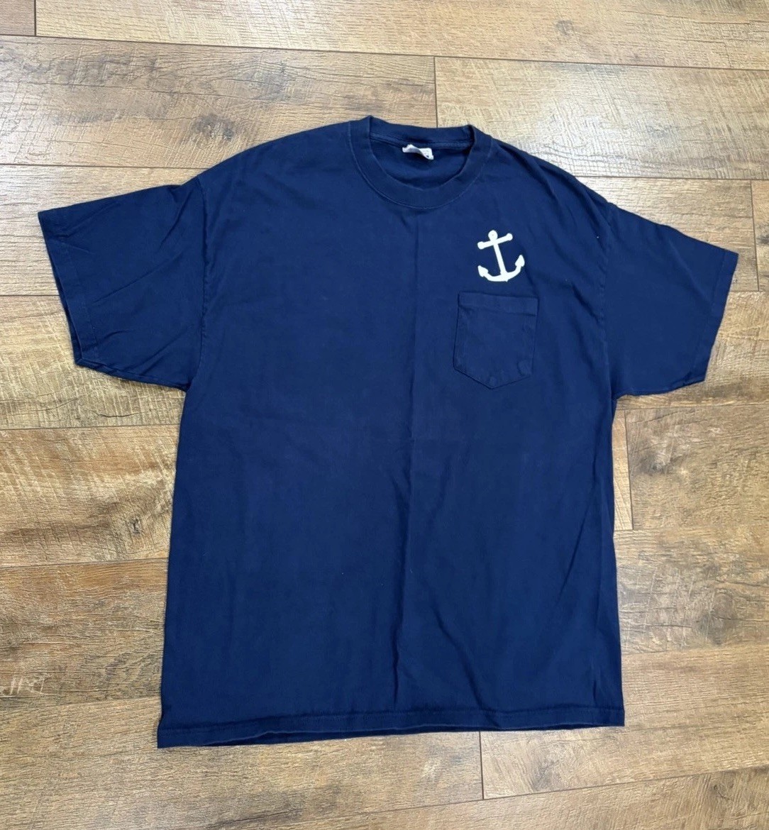 Vintage Nautical Fisherman Funny Dirty Graphic Tee Navy Blue Double Sided XL gallery