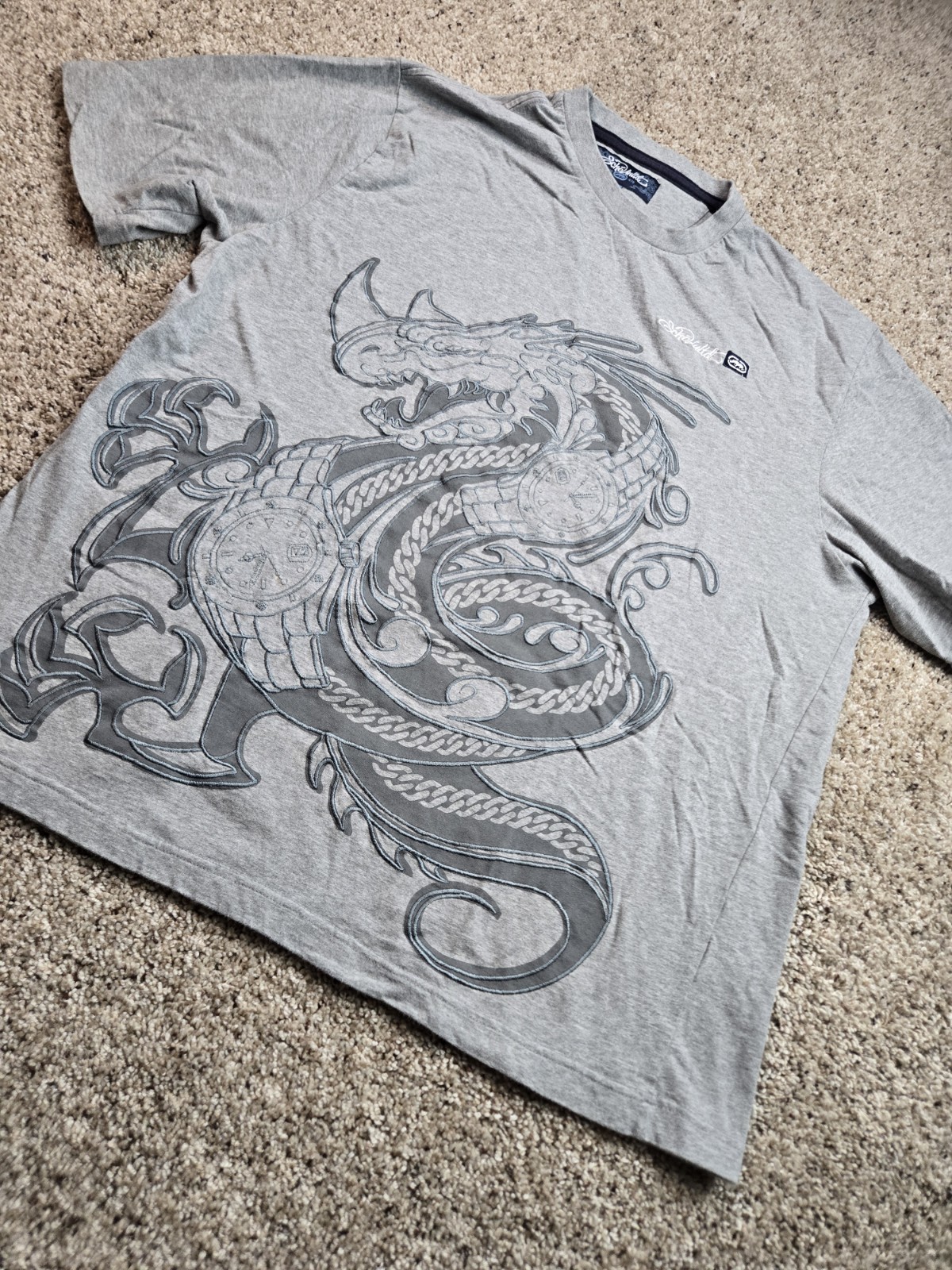 Vintage Ecko UNLTD Shirt Mens 2XL Gray Dragon Embroidered Baggy Hip Hop Y2K gallery