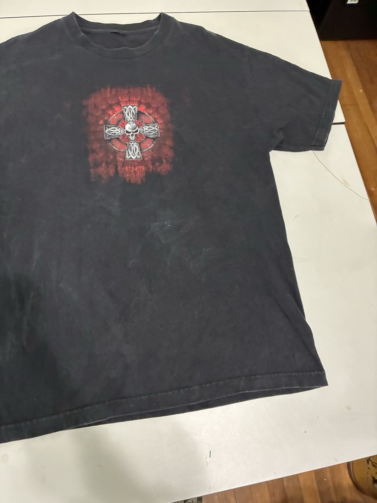 Hot Leather Celtic Cross T Shirt Large Black Gothic Biker West Coast Chopper VTG gallery