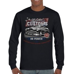 Old School Custom V8 Long Sleeve T-shirt Hot Rod Greaser & Rebel Classic Car