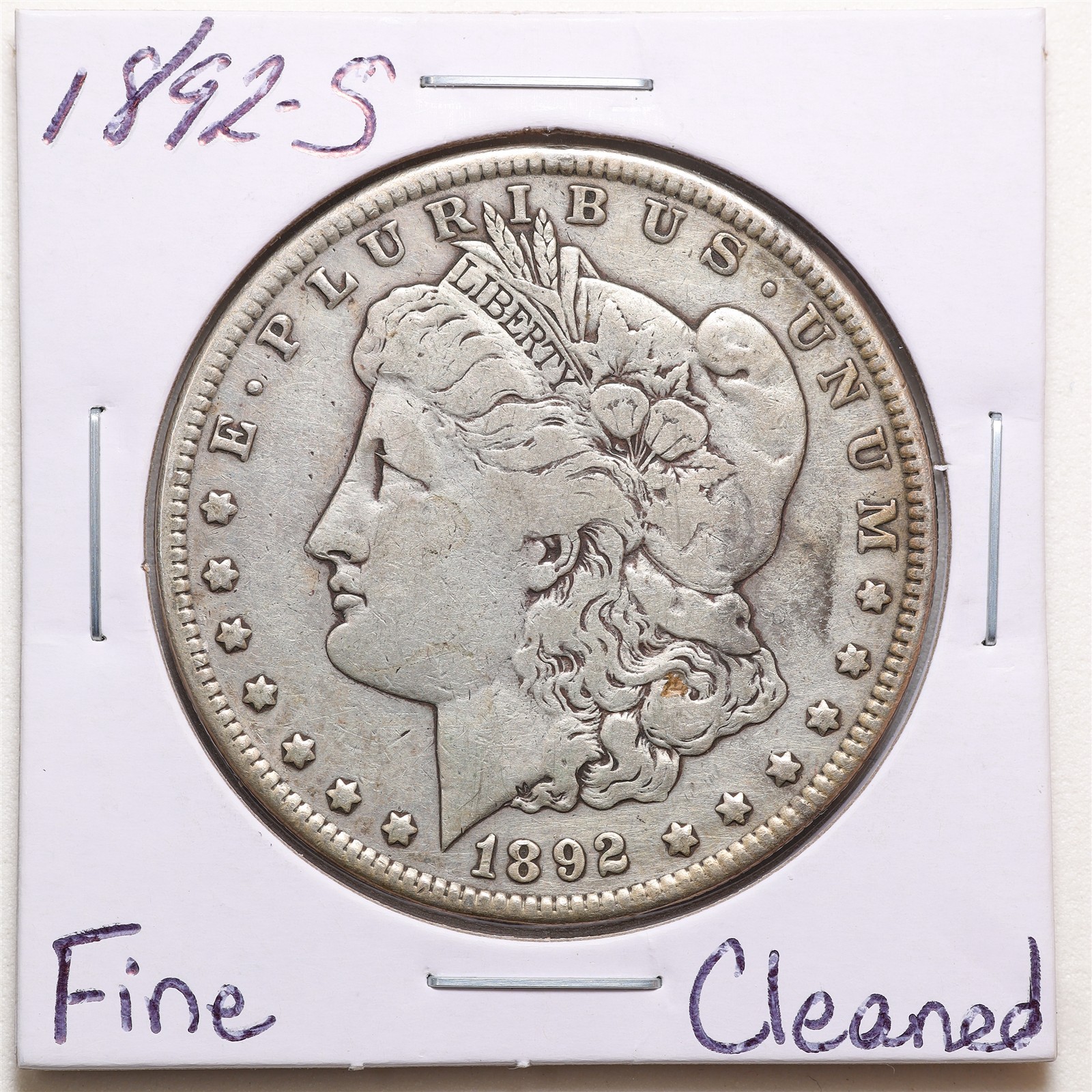 1892-S $1 Morgan Silver Dollar with Fine Detail Cleaned #RK198