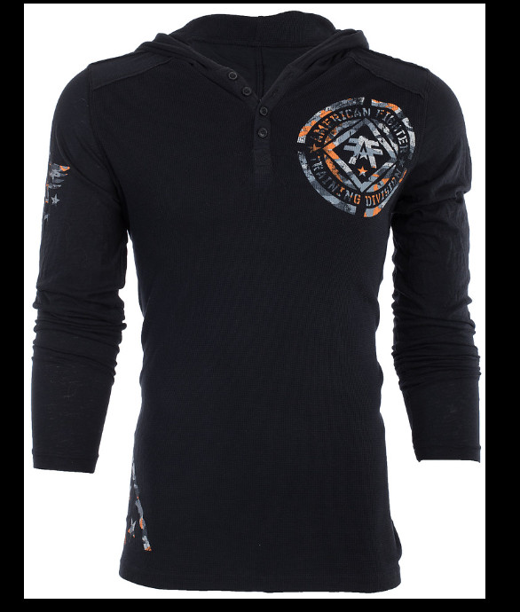 AMERICAN FIGHTER Black AVERETT Long Sleeve Henley Thermal Hoodie T-shirt NWT gallery