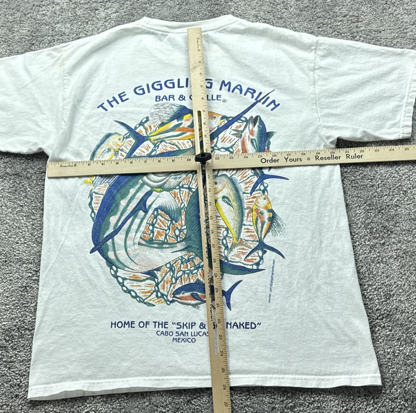 The Giggling Marlin Shirt Mens L White Marlin Fish Back Graphic Cabo Mexico gallery