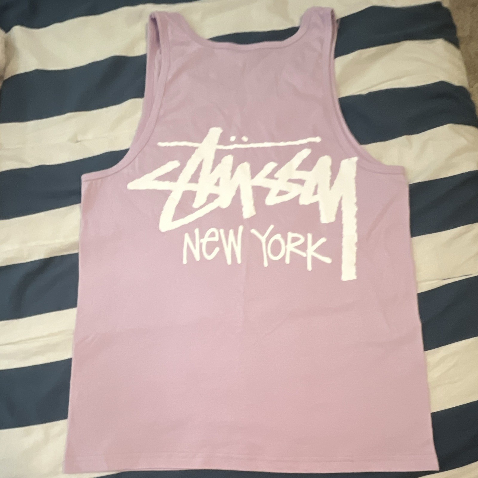Stussy New York Graphic Logo Purple Sleeveless Crew Neck Cotton Knit Tank S gallery