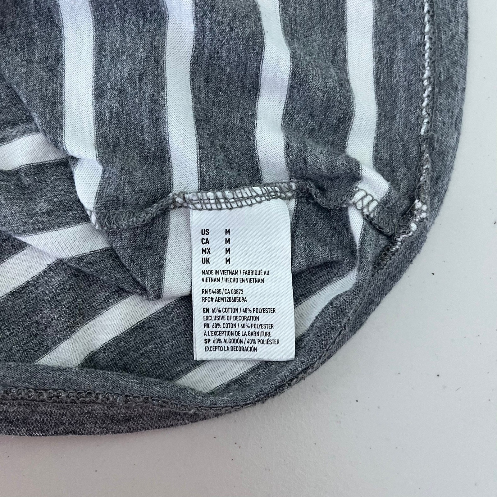 American Eagle Mens Striped T-Shirt Grey White Eagle Logo Short Sleeve Size M gallery
