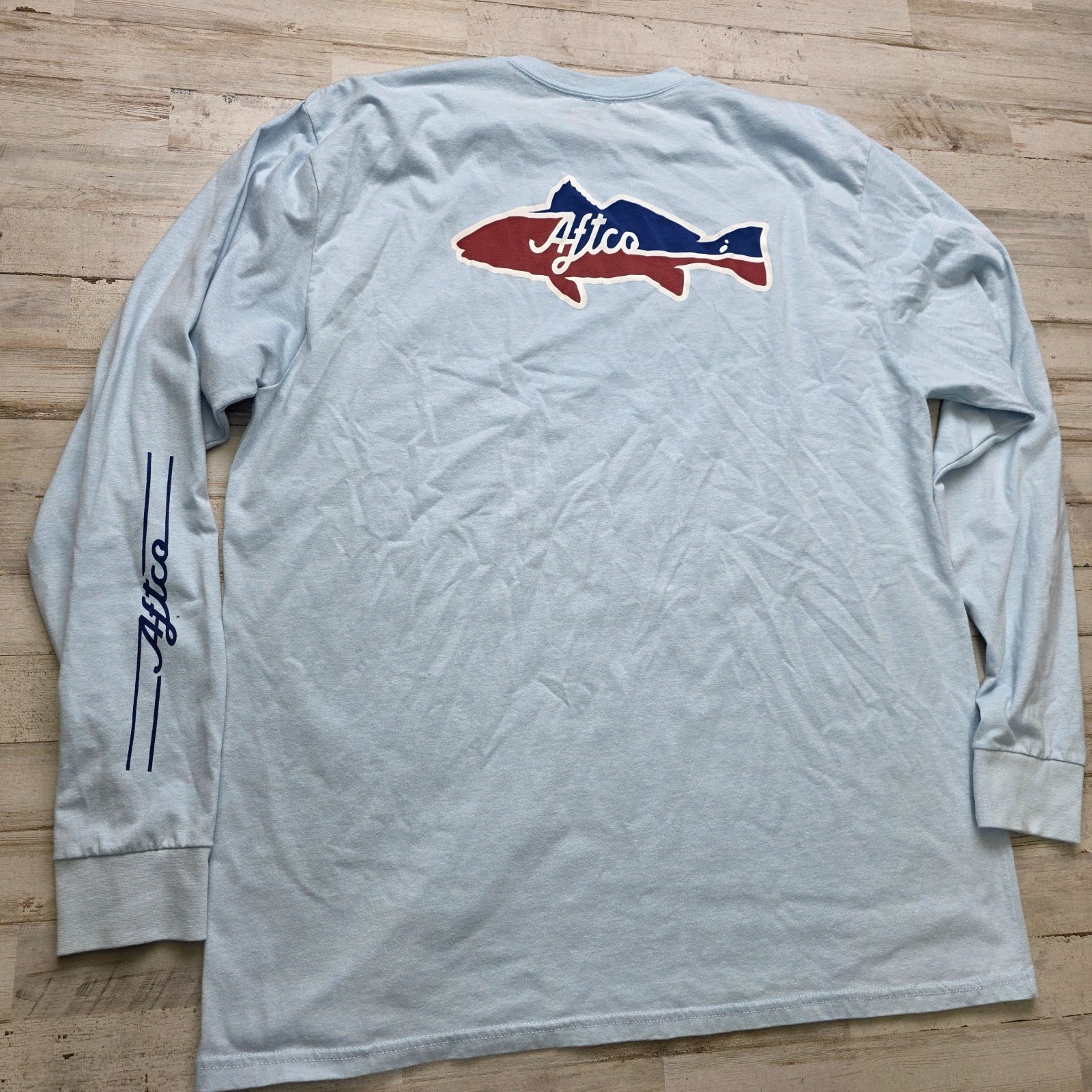 Aftco Performance Fishing Long Sleeve Men’s XL Red/White/Blue Fish Logo