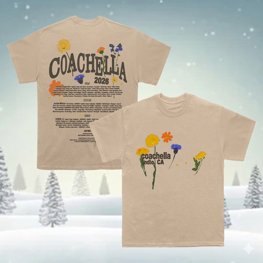 Coachela Pressed Flowers 2026 Lineup T-Shirt Merchandise Unisex S-3XL