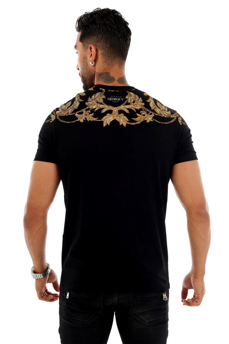 Avenue George V Paris Men Short Sleeves BLACK T-shirt Gold Chain rhinestone gallery