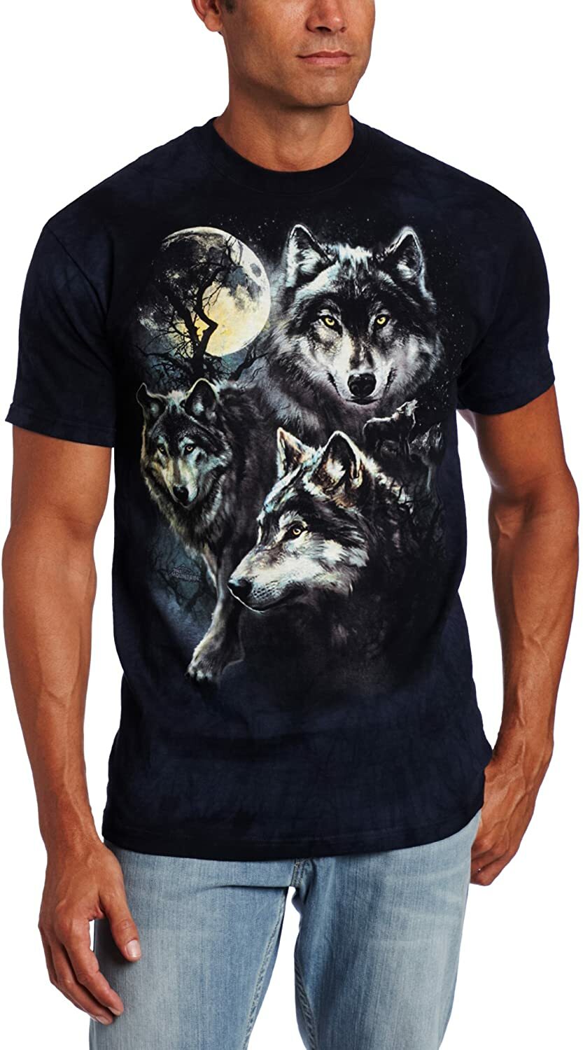 The Mountain Wolf Family Howling Moon Wolves Collage Blue T-Shirt Adult S-5X gallery