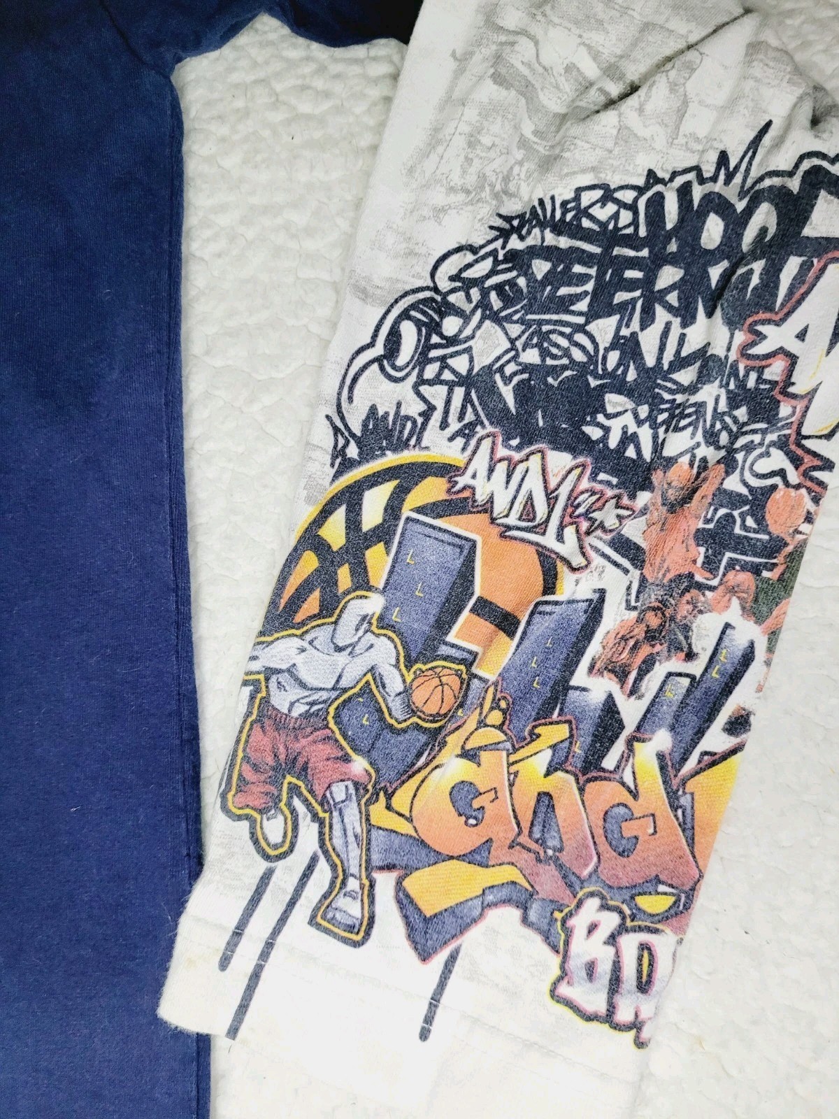 Mens AND1 Graffiti AOP Blue White LS Stretch Polyester Basketball Shirt S Small gallery