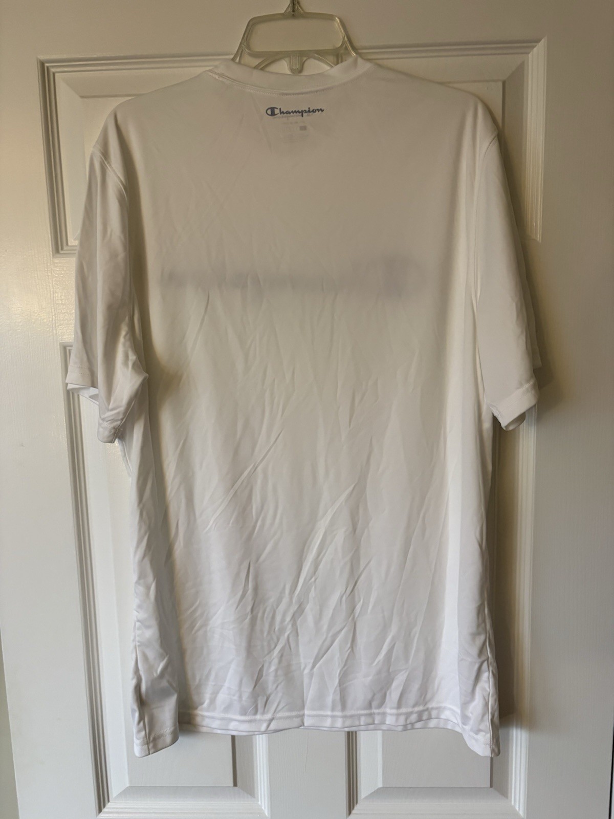 CHAMPION DOUBLE DRY SHORT SLEEVE T-SHIRT - SCREENED SCRIPT LOGO - WHITE - LARGE gallery