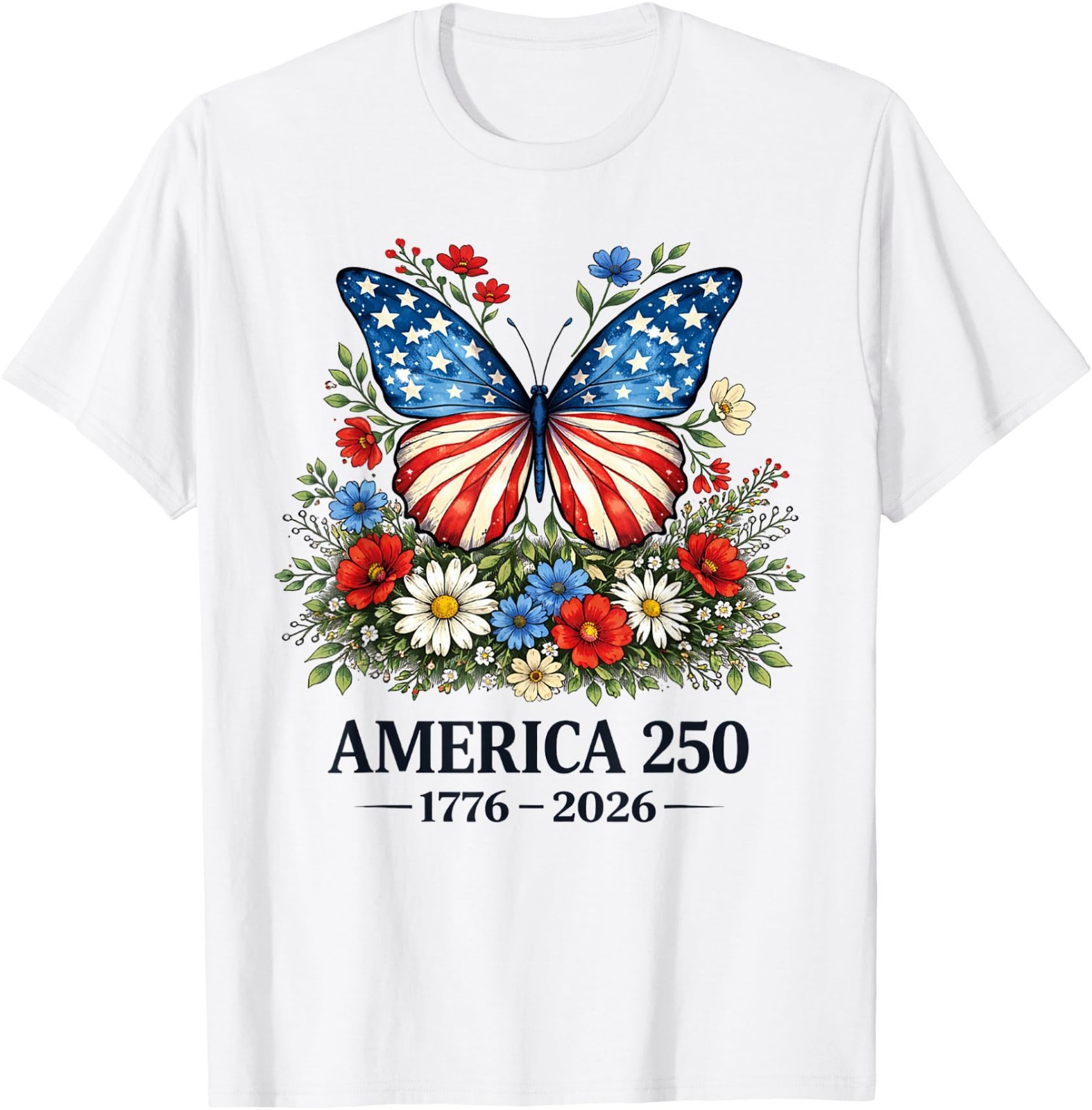 250th Anniversary Butterfly USA Flag Patriotic 4th of July Adult T-Shirt gallery