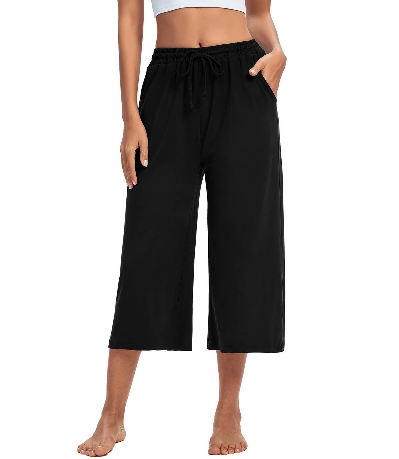 Capris for Women Loose Wide Leg Shorts Yoga Cropped Pajama Pants Pull on Summ... gallery