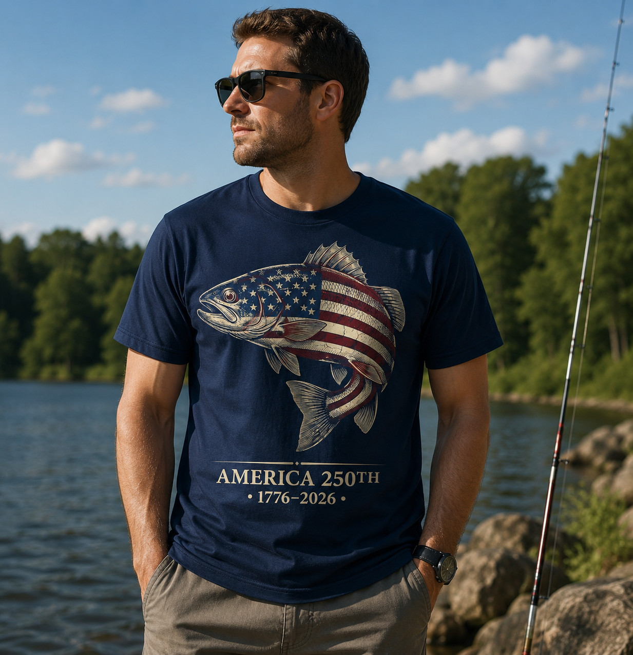 America 250th Anniversary Fishing T Shirt 1776-2026 USA Flag Fish Patriotic Tee gallery