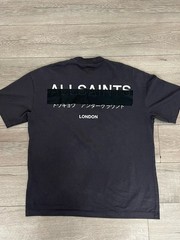 AllSaints Men’s Redact Oversized Embroidered T-Shirt Charcoal Mens Size XS