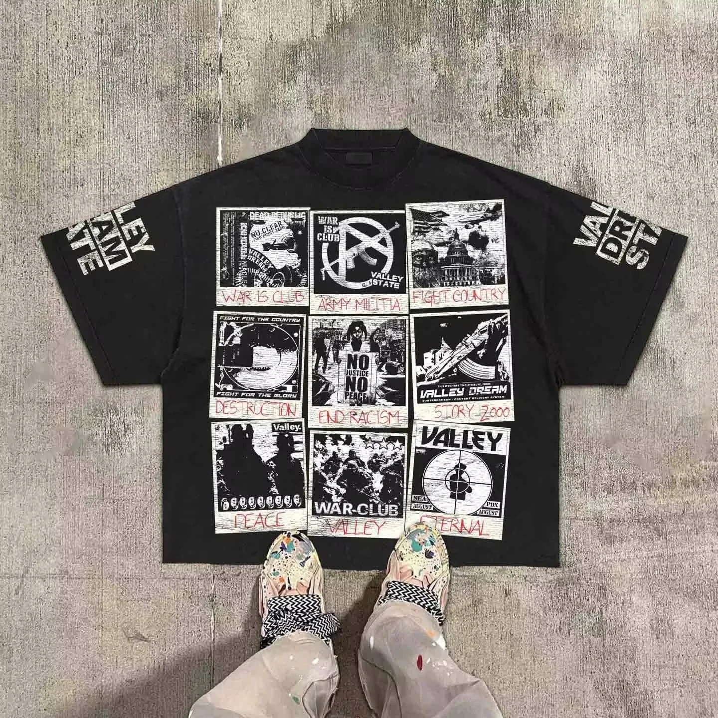 Men's Hip Hop Style Graphic Print Boxy Fit Round Neck Cotton T-Shirt Streetwear gallery