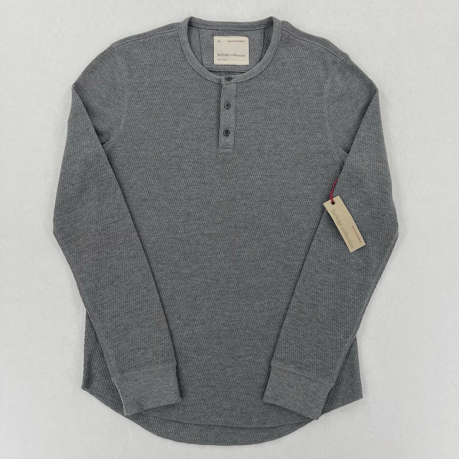 Banana Republic Henley Shirt Mens M Gray Heritage Collection Textured Knit gallery