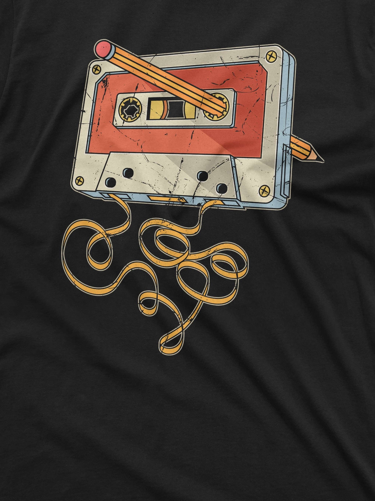 Men's vintage cassette tape with pencil T-shirt 80s 90s born nostalgic gift gallery