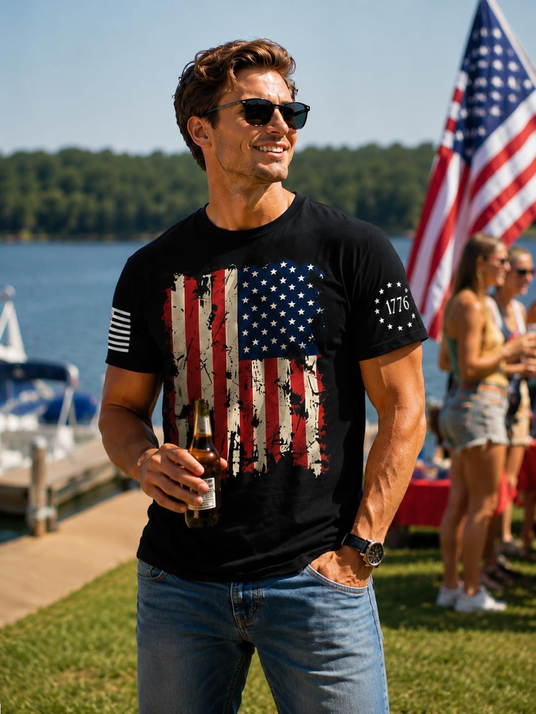 USA Flag American Red White Blue Star Stripes Patriotic T-Shirt with many Size gallery