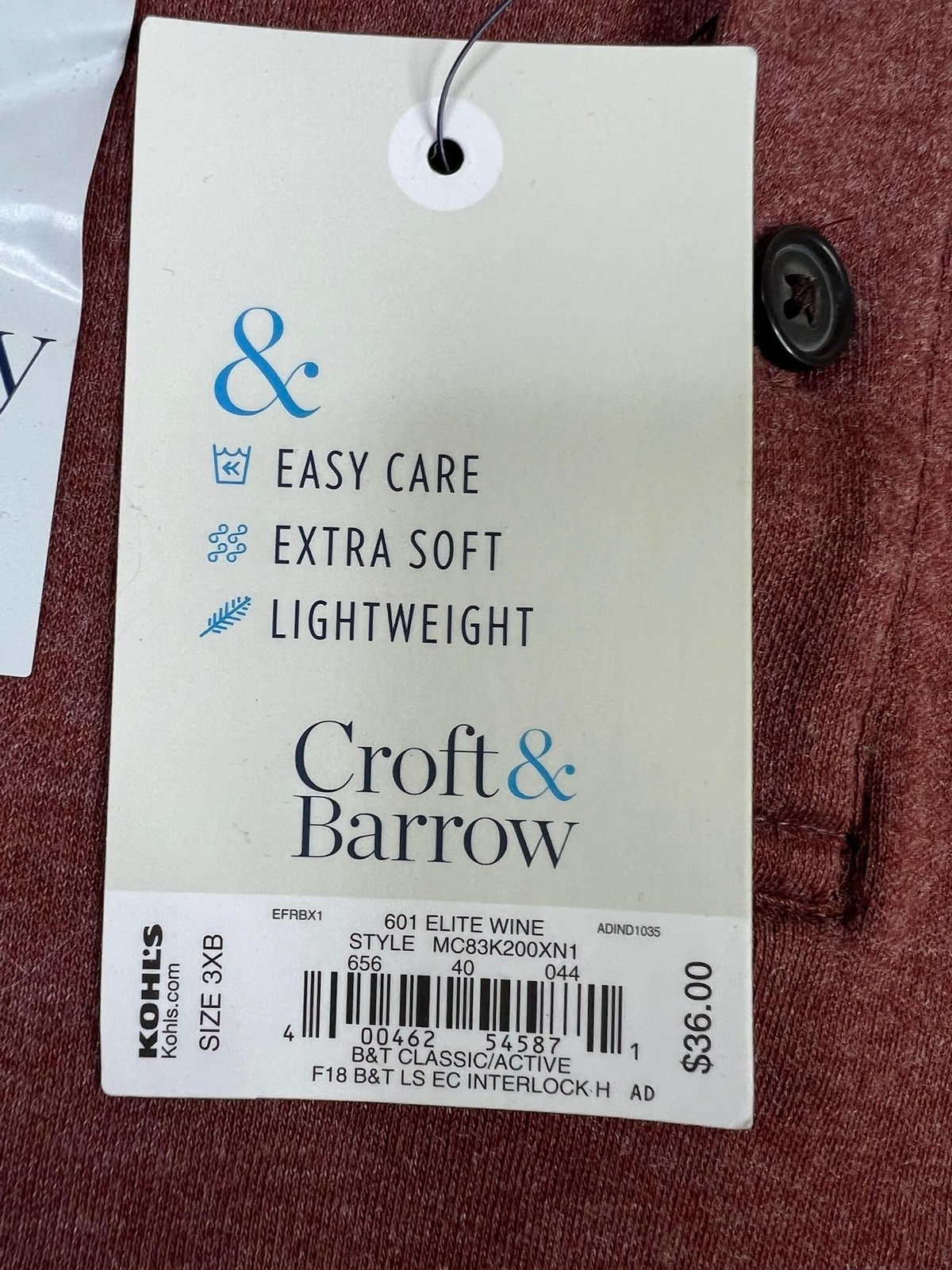 Croft & Barrow Henley Shirt Mens Big 3X Red Easy Care Long Sleeve Lightweight gallery