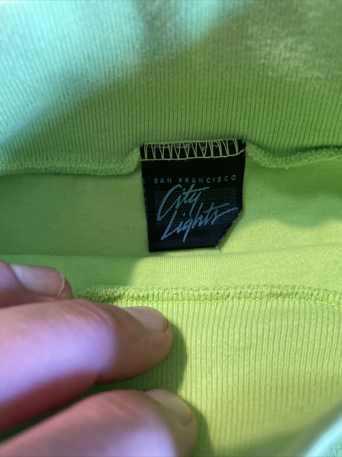 VINTAGE 90'S LIME GREEN SHIRT, HIGH NECK, SAN FRANCSICO CITY STREETS L gallery
