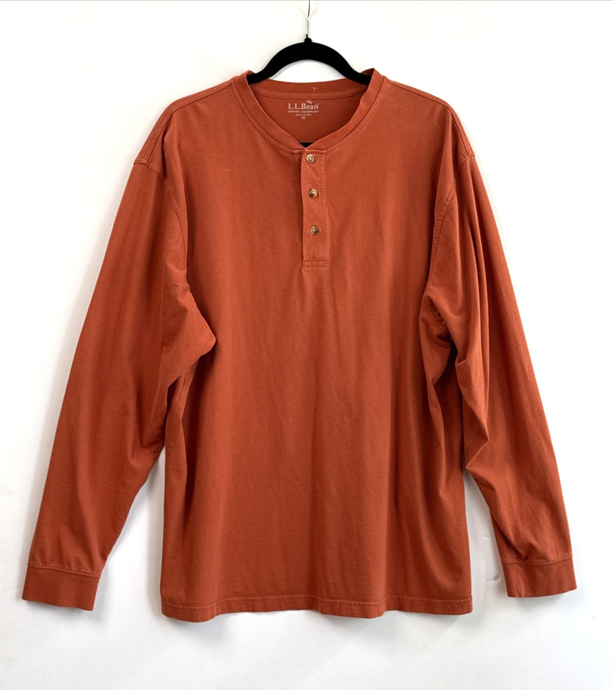 LL BEAN Carefree Unshrinkable Henley Shirt Pullover Rust Clay Mens Size XL