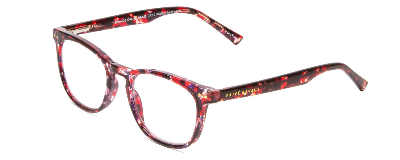 Prive Revaux Show Off Women Round Reading Glasses Rose Red Tortoise Crystal 48mm
