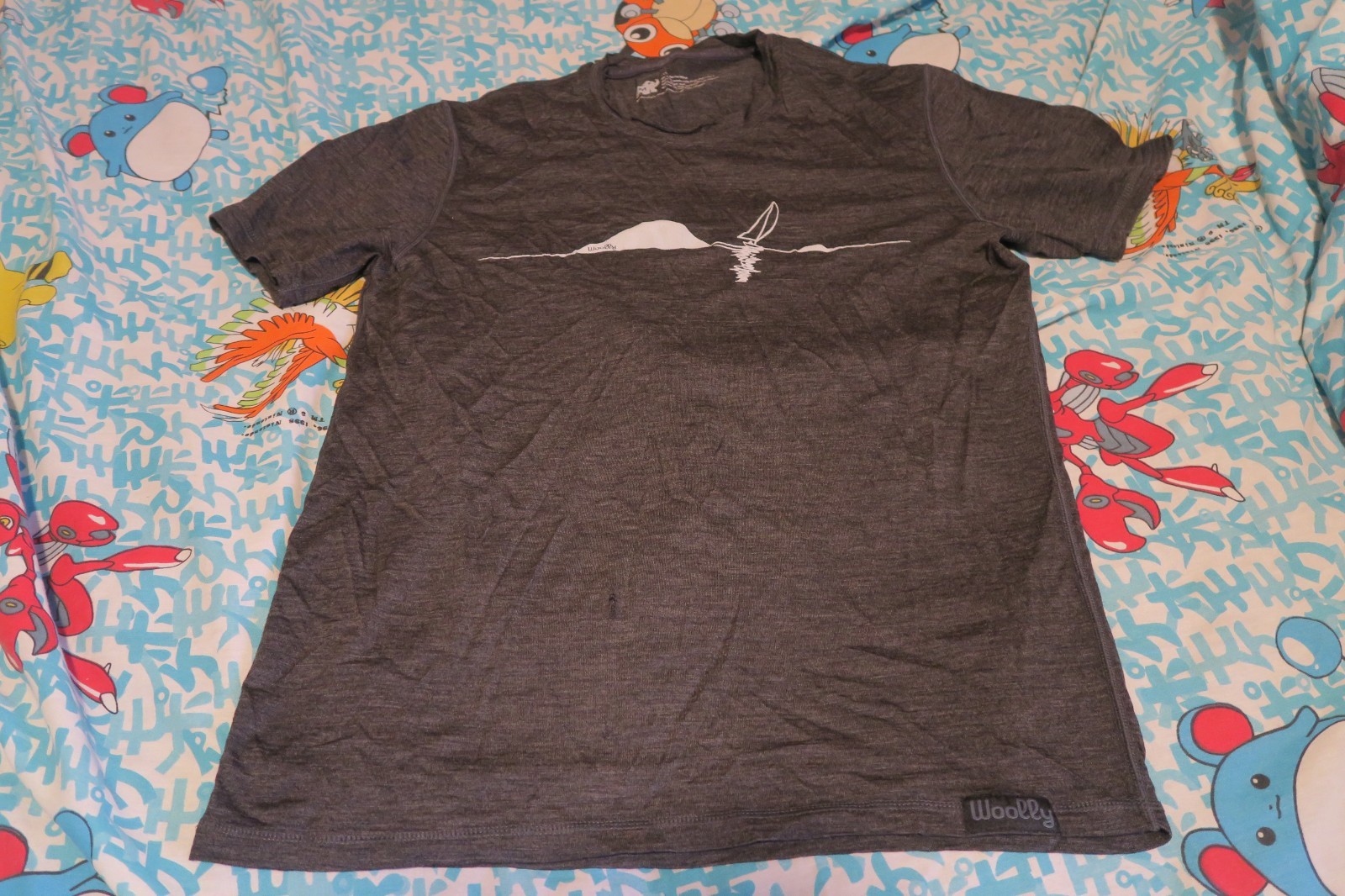 Woolly Clothing Sailboat 100% Merino Wool Graphic T-Shirt Grey Men's Medium gallery