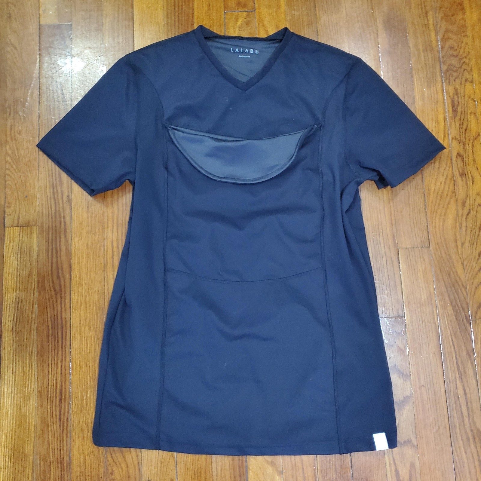 Lalabu Babywearing Shirt Mens Medium Black V Neck Kangaroo Pouch Dad Tee Pocket gallery