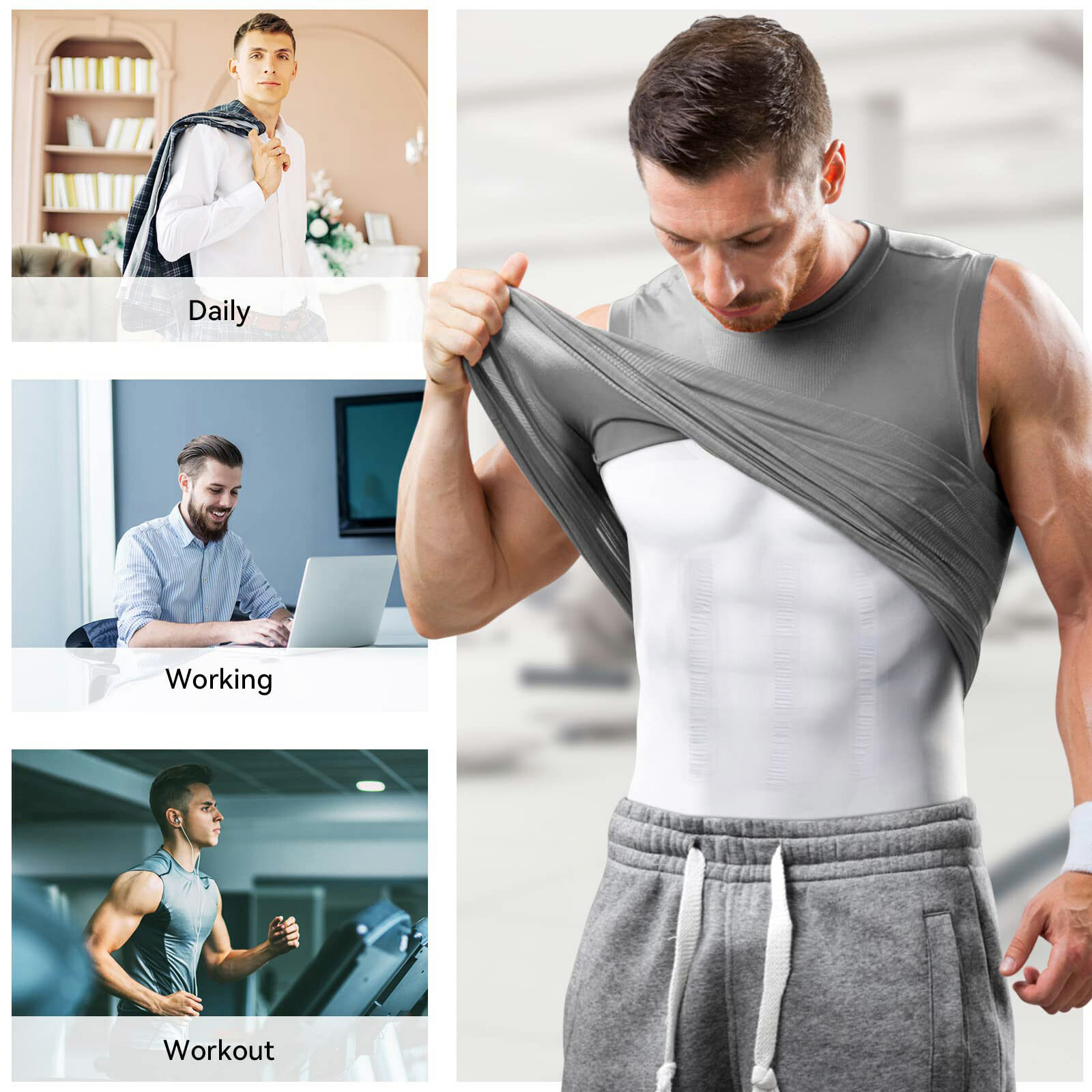 Men's Fashion Compression T-Shirt Body Shaper Crew Neck Muscle Workout Tank Top gallery