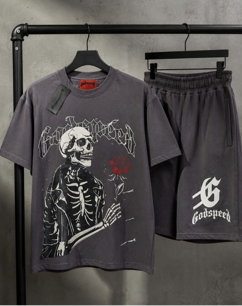 Godspeed Men’s Gray Skull Graphic T-Shirt And Short Set