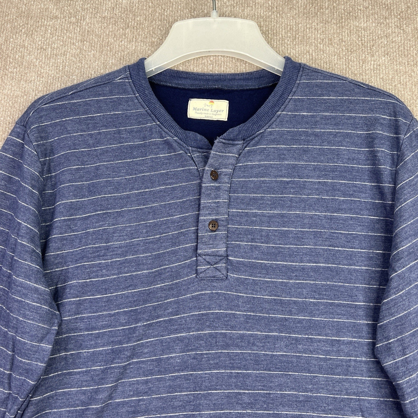 Marine Layer Mens M/L Marge Henley Shirt Blue Striped Long Sleeve Cotton gallery