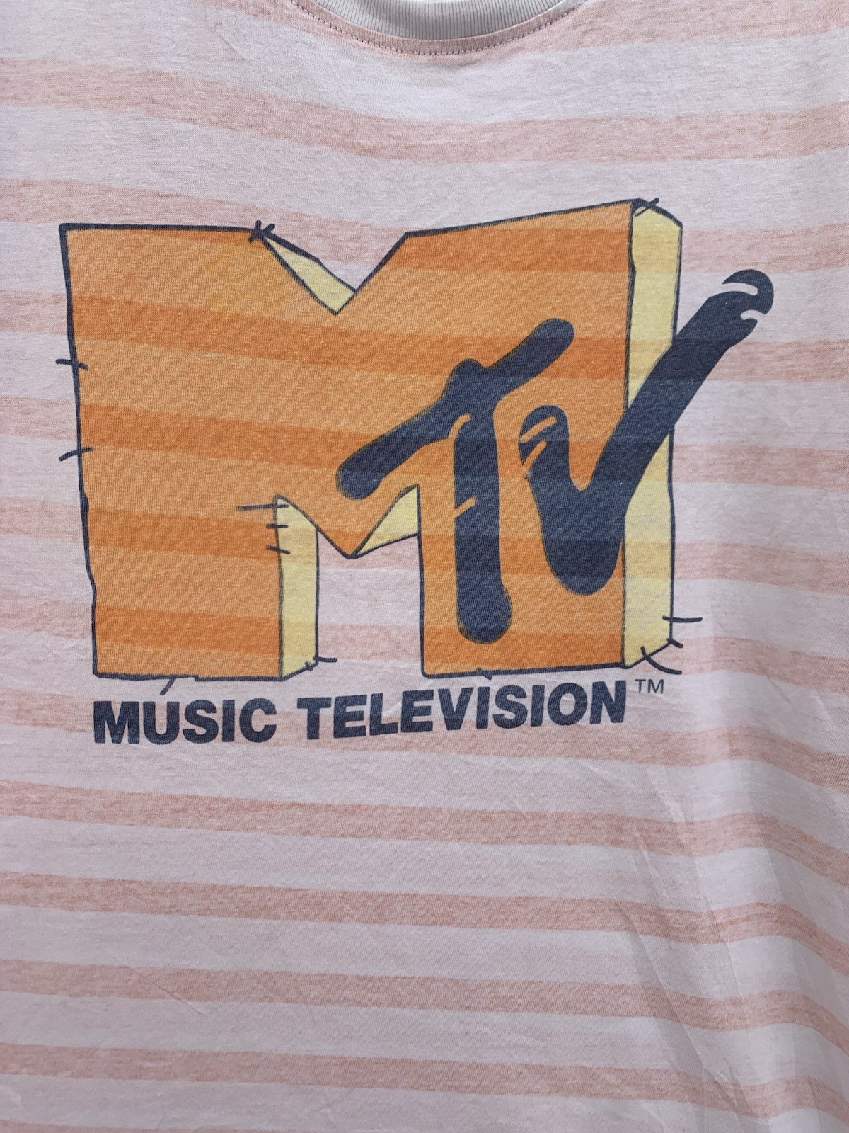 MTV Music Television Striped T-Shirt L 2014 Viacom – Retro Logo Tee – #Z54 gallery