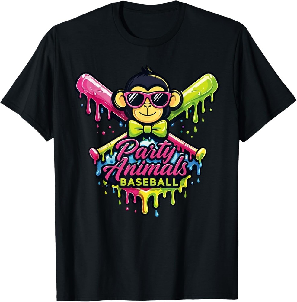 Party Animals Baseball Funny Monkey T-Shirt unisex S-3XL