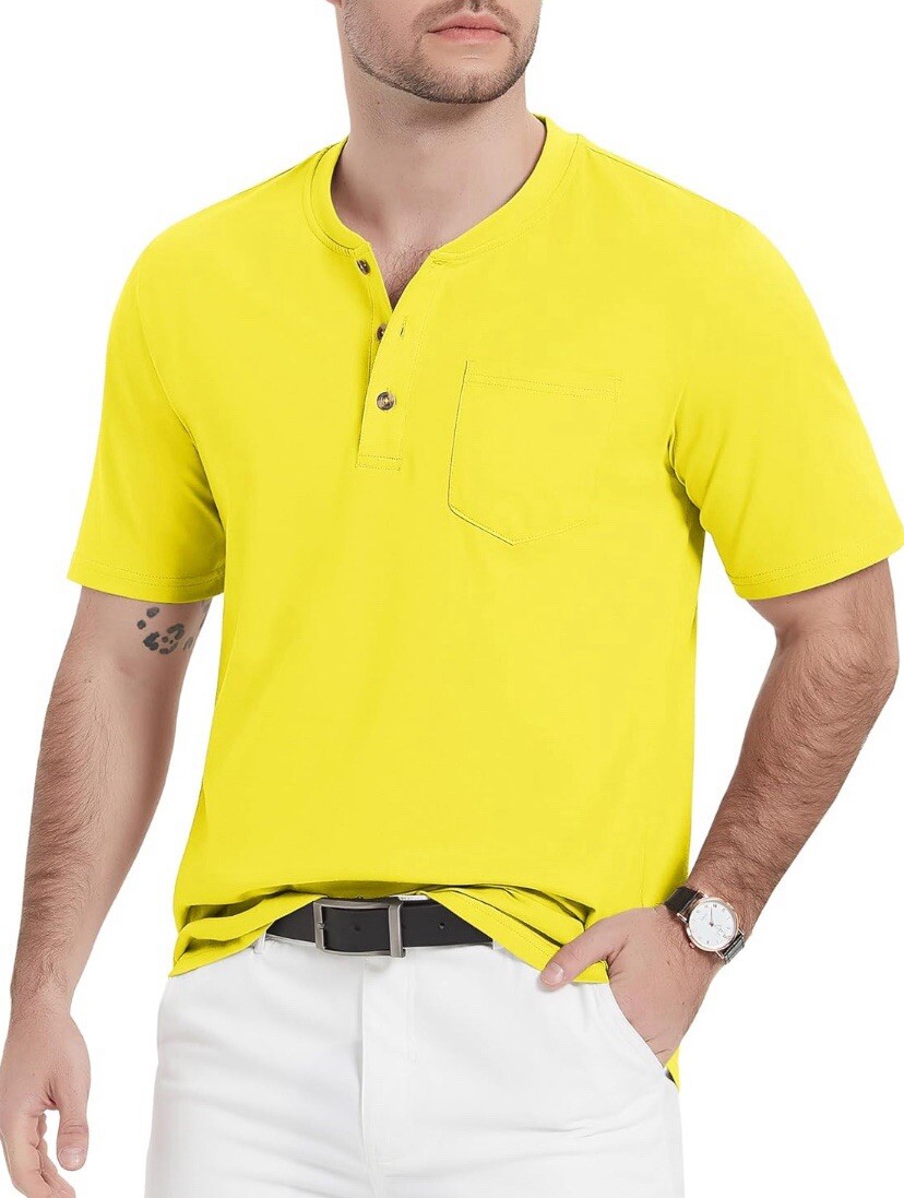 MAGCOMSEN Men's Henley Shirts Short Sleeve Pocket Tee Shirts Yellow Size S gallery