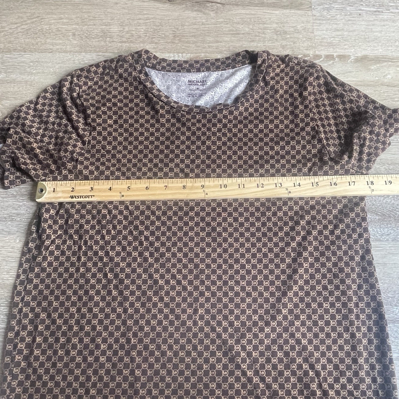 Michael Kors Brown Logo Shirt Medium All Over Check 2-Tone Squares Lightweight gallery