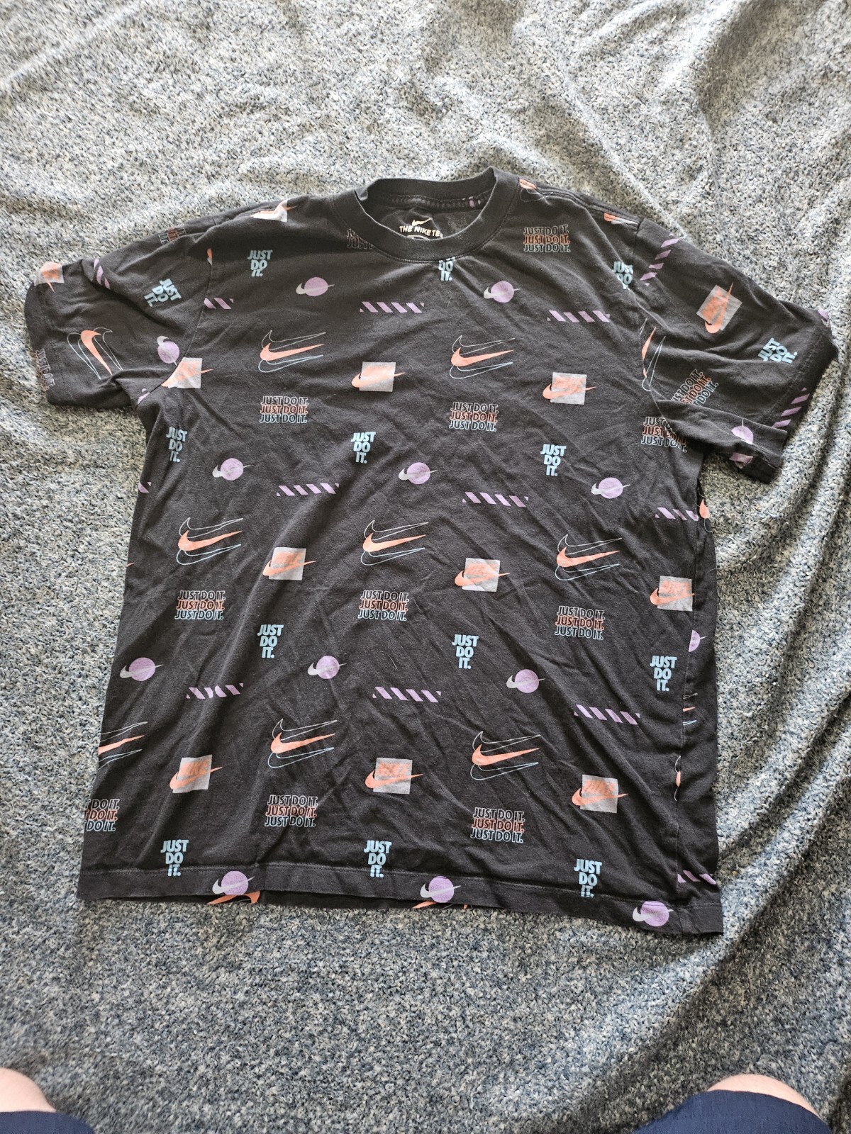 Nike Mens Large Shirt all over Print Multiple Brands Logos Swoosh Just Do it