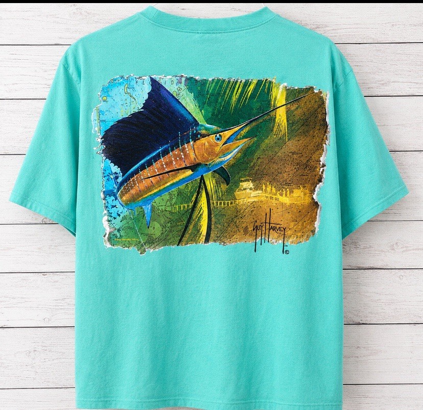 Guy Harvey Mens Marlin Fishing T Shirt Aqua XL Short Sleeve Graphic Tee Resort