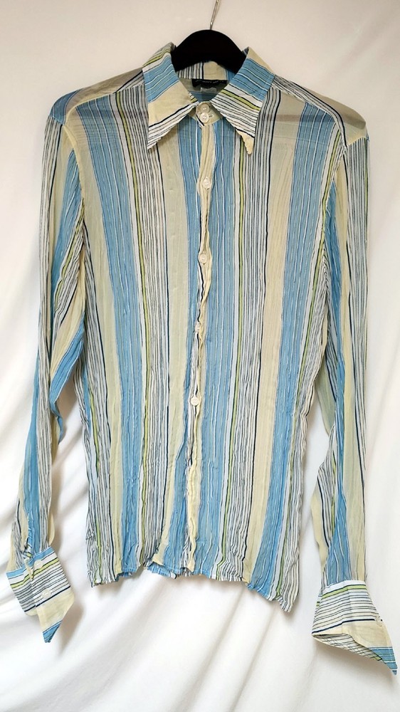 Vintage Couture Johnny Max NNX Sheer, Crinkle Crepe Long Sleeve Shirt.