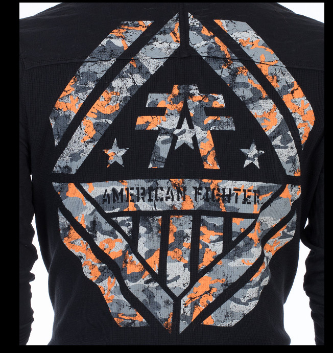 AMERICAN FIGHTER Black AVERETT Long Sleeve Henley Thermal Hoodie T-shirt NWT gallery