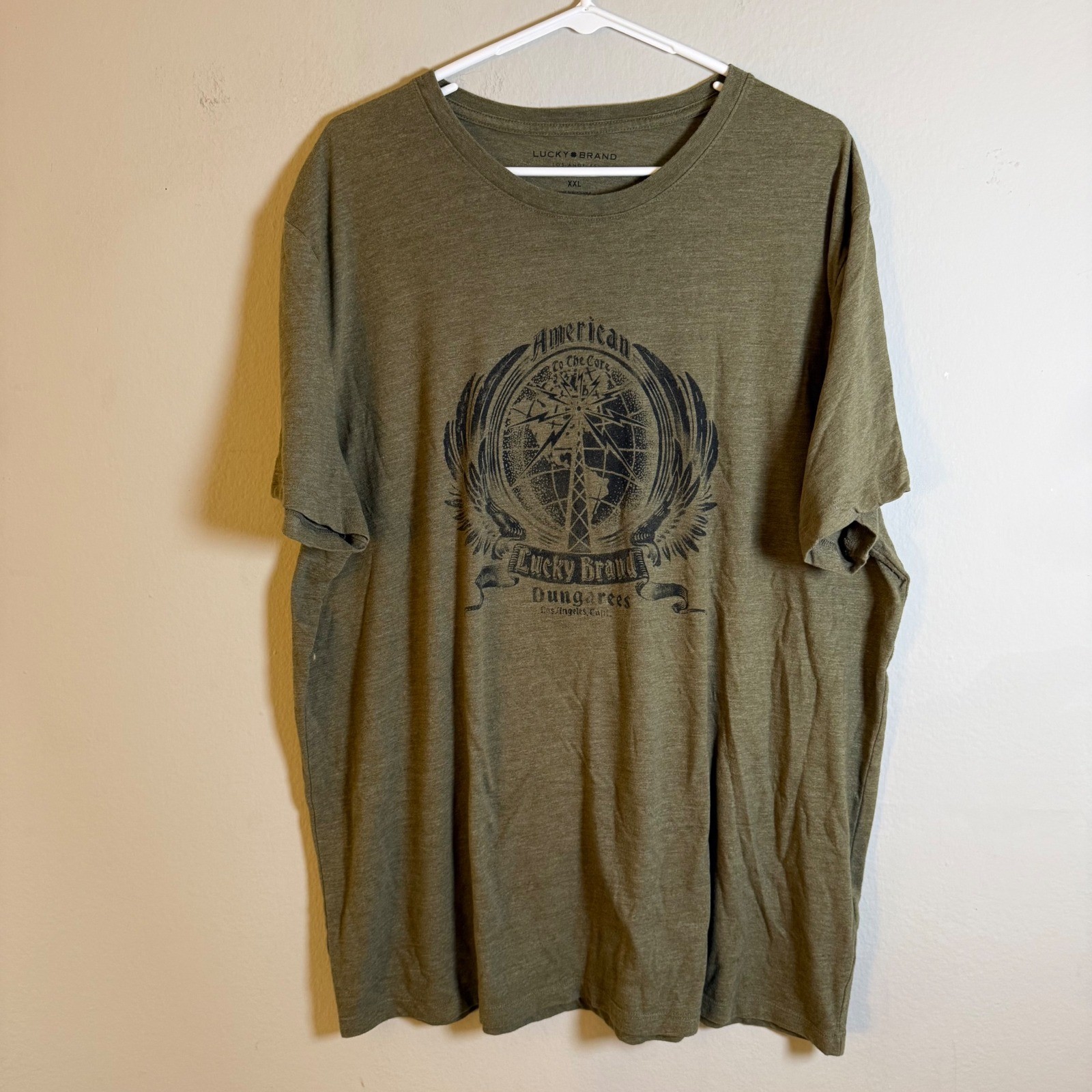 Lucky Brand Mens XXL Olive Green Heathered American To The Core Graphic T-Shirt gallery