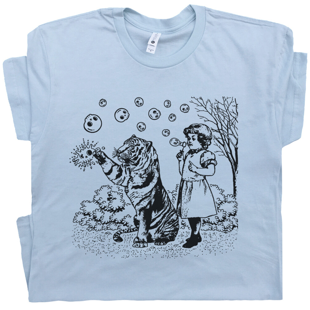 Girl and Tiger Shirt Blowing Skull Bubbles Weird Retro Unique Vintage Random Tee gallery