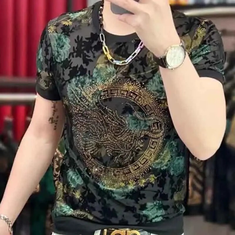 New Men Luxury Diamond Dragon Rhinestones Fashion T-Shirt High Quality 2 Colors gallery