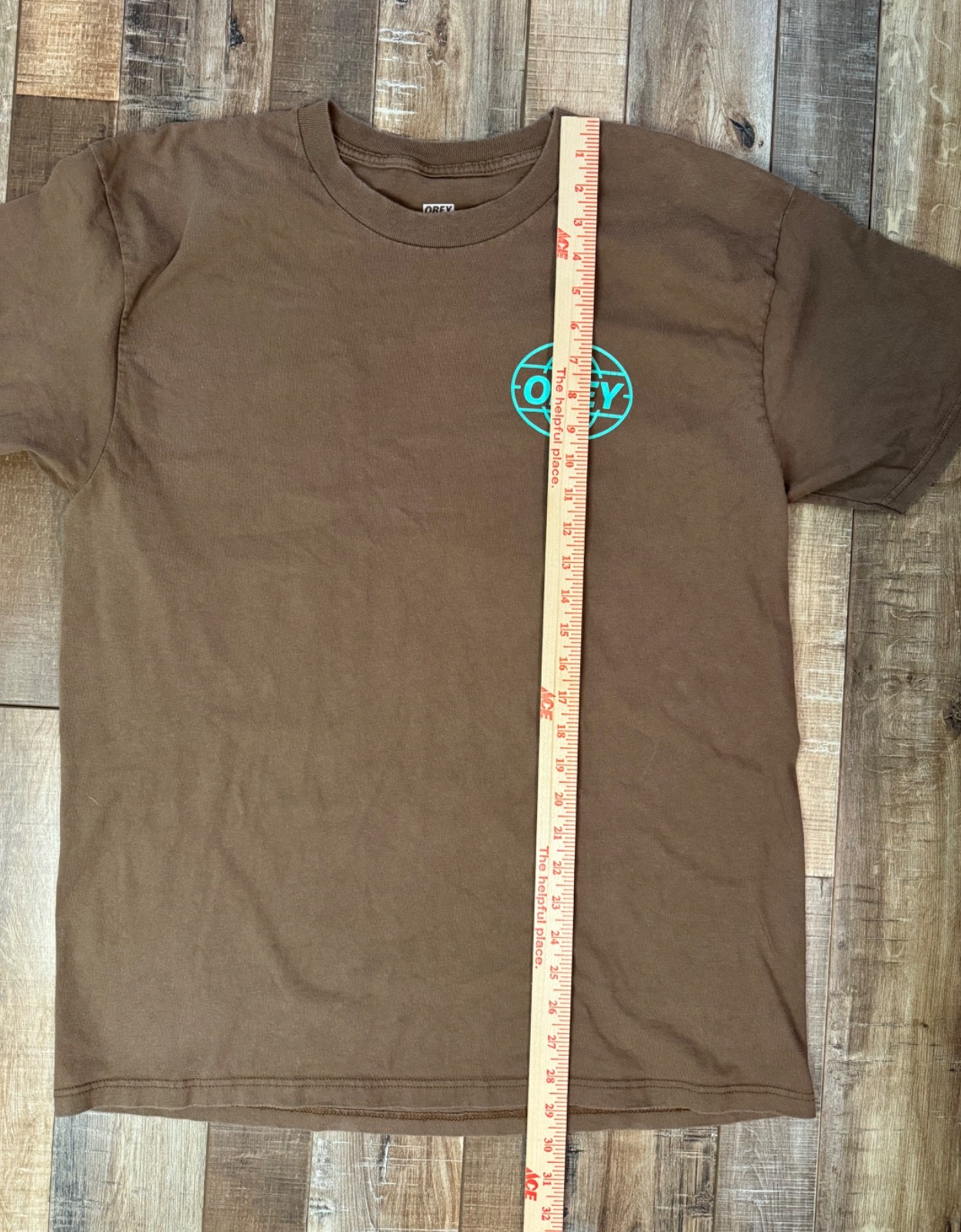 Obey Worldwide Brown Short Sleeve Men's T-Shirt Blue Teal Green Logo Size Large gallery